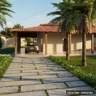 Fachada ilustrativa do P060: casa de campo, 278 m², gerada com IA a partir do projeto