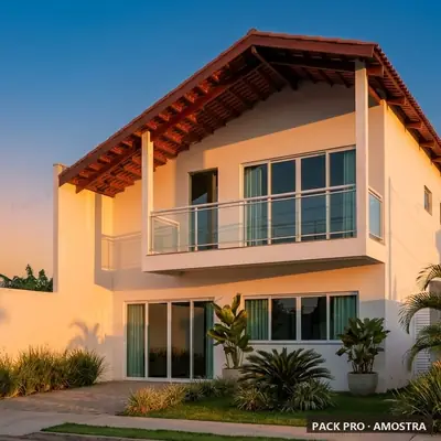 Fachada ilustrativa do P154: casa duplex, 110 m², gerada com IA a partir do projeto